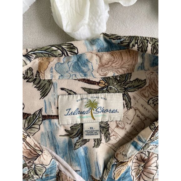 Island Shores Mens XL Hawaiian Shirt With Tropical Palm & Sailboat Print Y2K - Picture 6 of 8